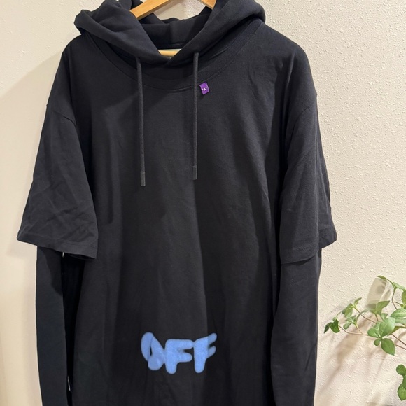 Off-White Virgil Abloh XL Black Layered Long Sleeve Hoodie Streetwear Authentic - Picture 6 of 8